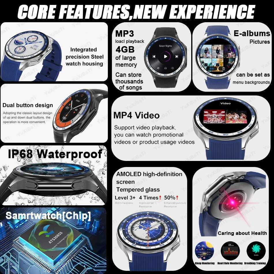 2025 New OPPO X Smart Watch 4G Memory Music Video Bluetooth Call IP68 Waterproof AMOLED Smartwatch For TWS Earphones
