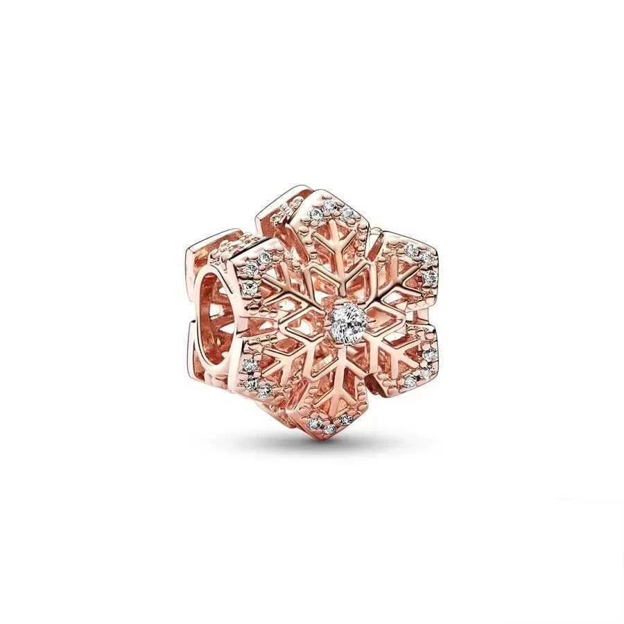 Rose Gold PlatedFestive Snowflake Charm Interlocking Hearts Dangle Bead Fit Original Silver 925 Europeans Bracelet Women JewelryXJ250517