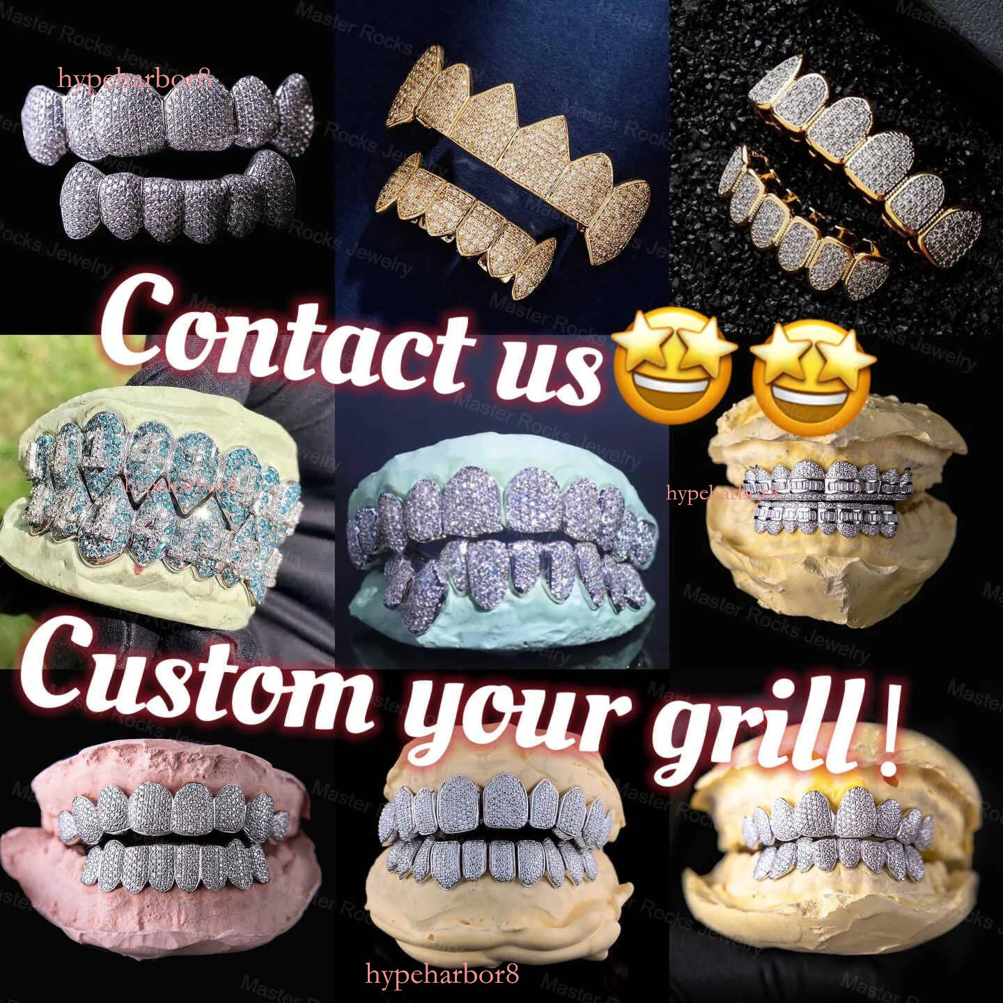 Iced Out Hip Hop Dia Teeth Rappers Top 8 Bottom Gold Plated Sterg Sliver Custom Vvs Moissanite Grillz