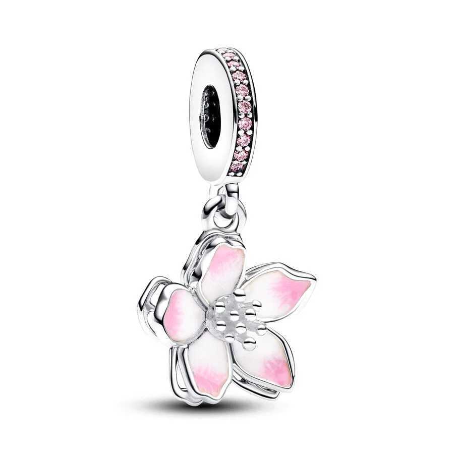 New Pink Series Charm Peace BusCherry Blossom- Dangle Bead Fit Original Silver 925 Pan Bracelet DIY JewelryXJ250517
