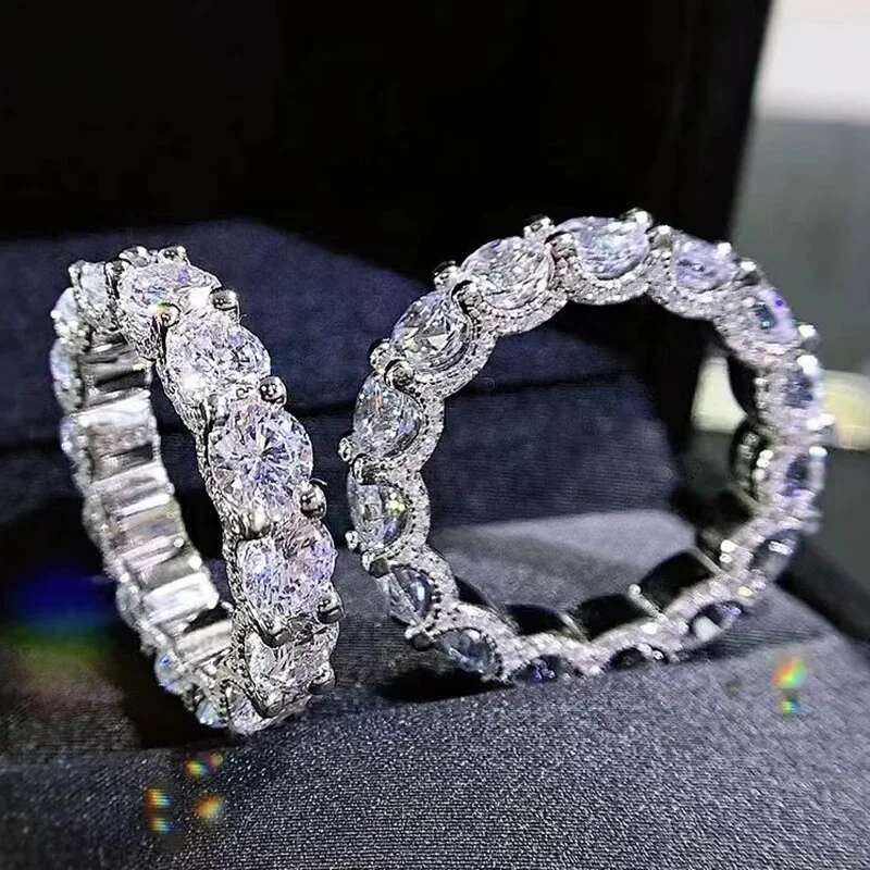 Eternity Full Moissanite Diamond Ring 100% Real 925 Sterling Silver Party Wedding Band Rings for Women Bridal Engagement Jewelry
