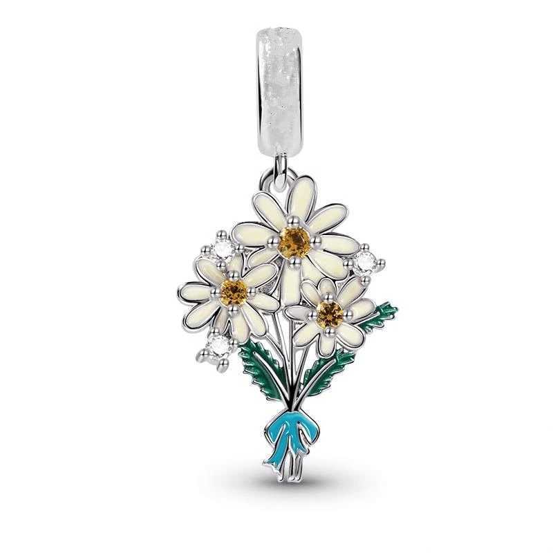 New DIY Charm Beads Jewelry Gift Black Red Roses Daisy Lily Plum blossom Tulip Fit Original 925 Sterling Silver BraceletXJ250517