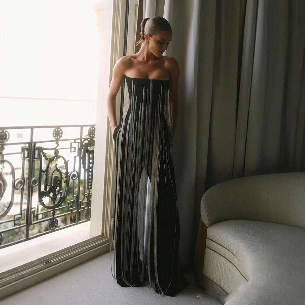 Wide Leg Jumpsuit Ins Women S Chain Solid Color Elegant And Slimming Jumpsuit TIKTOK Hot Selling Red Carpet Outfit
