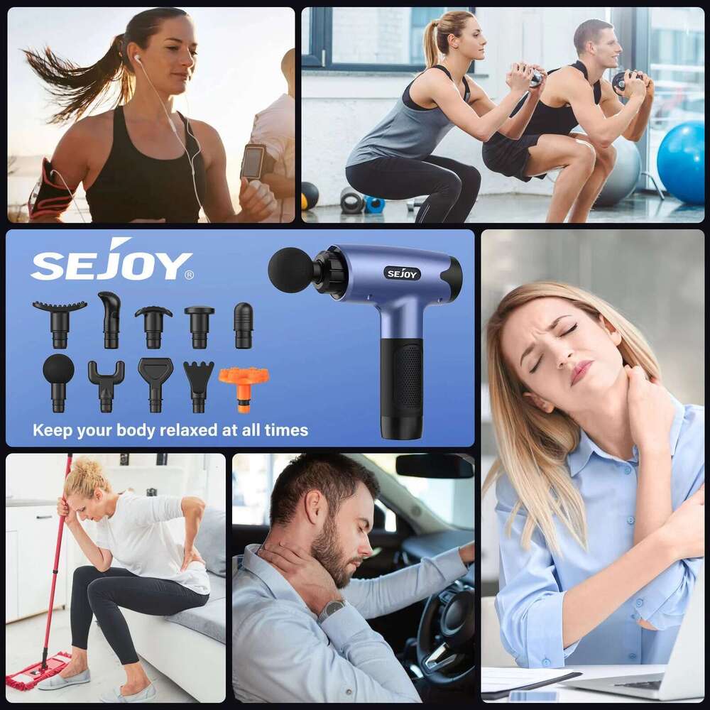 SEJOY Massage Gun 30 Speed Deep Tissue For Athletes Percussion Massager 10 Heads