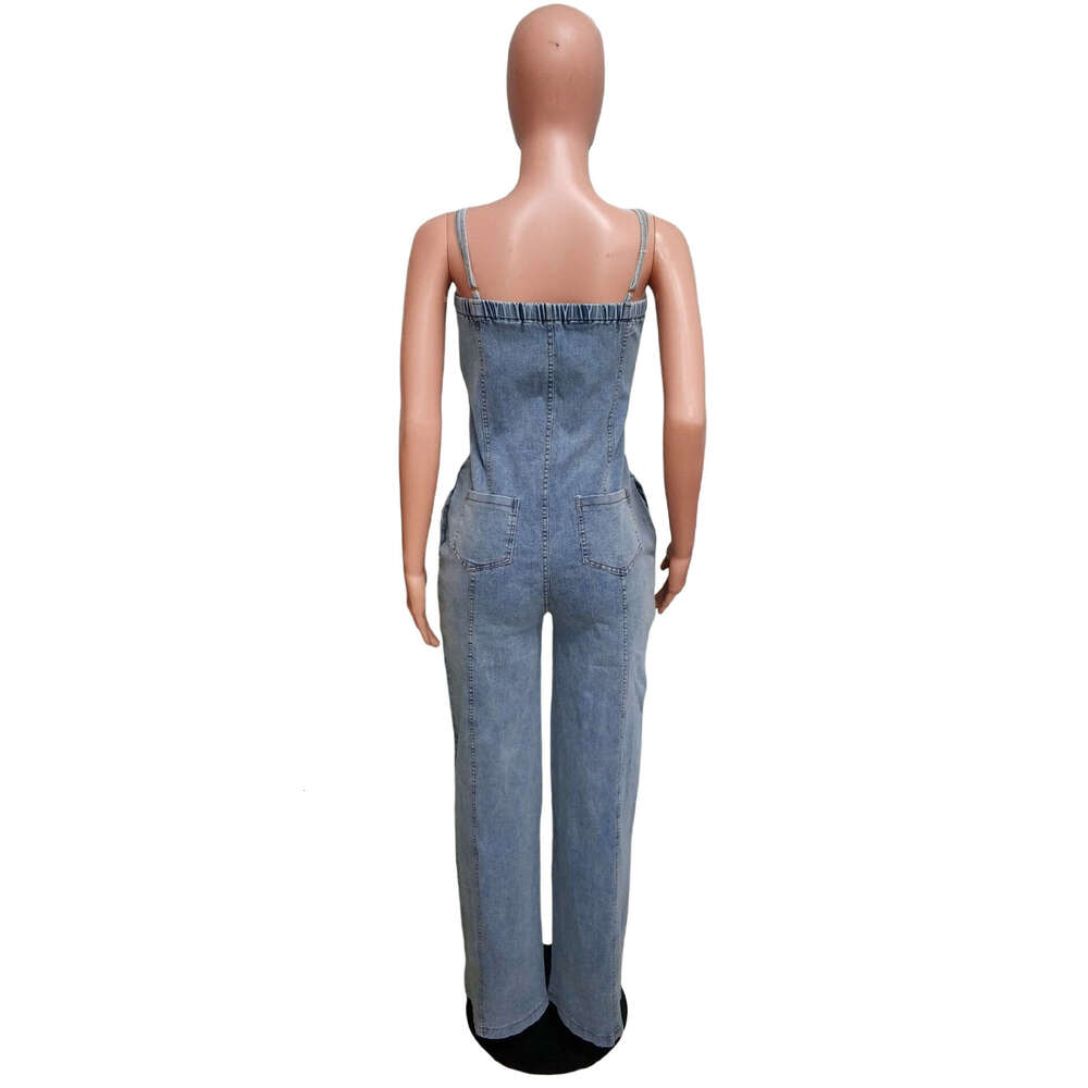 6988 platform women's fashion casual sexy suspender denim jumpsuit wide leg pants