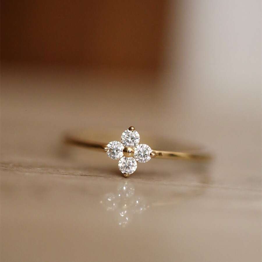 Designer for Woman Ring Pure silver gold-plated four leaf clover zircon fine ring Sier Gold Fashion jewelry Gifts