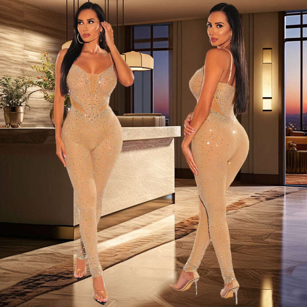 Wide Leg Jumpsuit C Fashionable Women S Hot Pressed Dia Sexy Slim Fit Bag Arm Suspender Jumpsuit