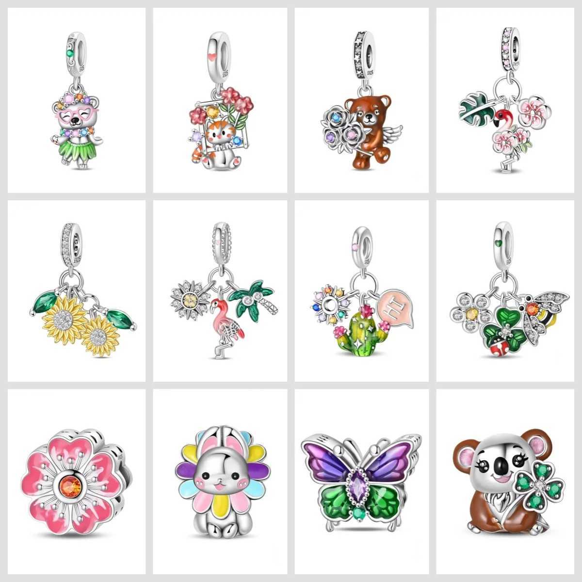 Green Spring Series Butterflies Flowers Bird Heart Charm Beads Fits DIY 925 Sterling Silver Bracelet Necklace Women GiftXJ250517