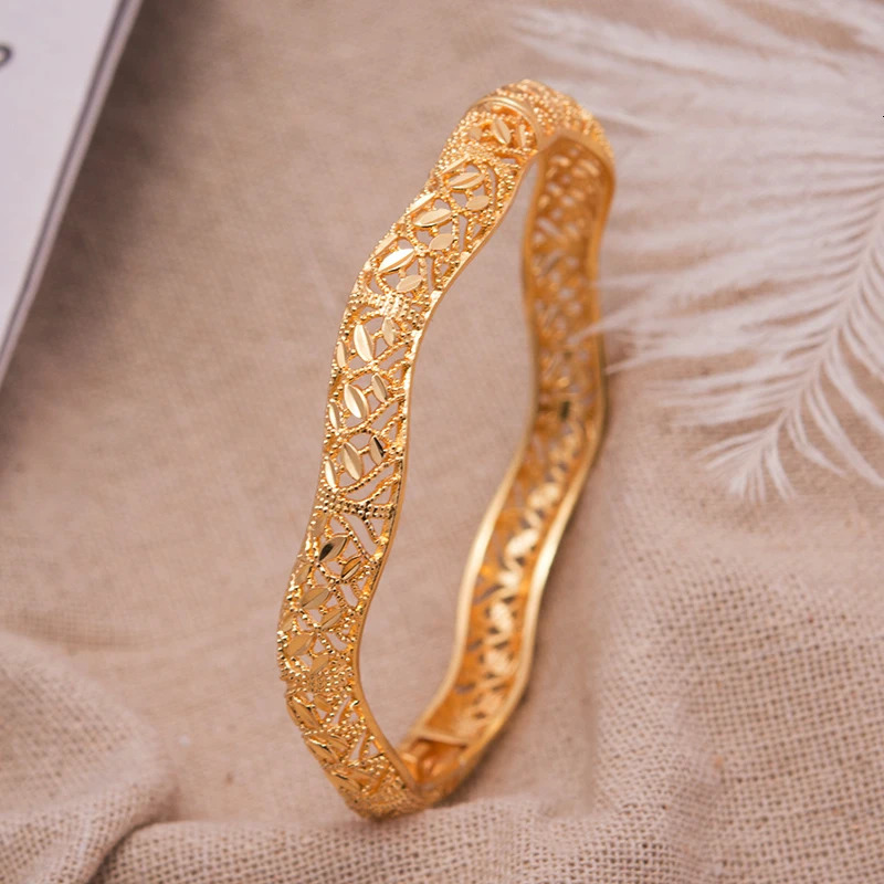 Annayoyo 4Pcs Gold Color Ripple high quality Bangles Bracelets Women Mother Metal Cuff Bangle Jewelry Bride Birthday Gifts 250517