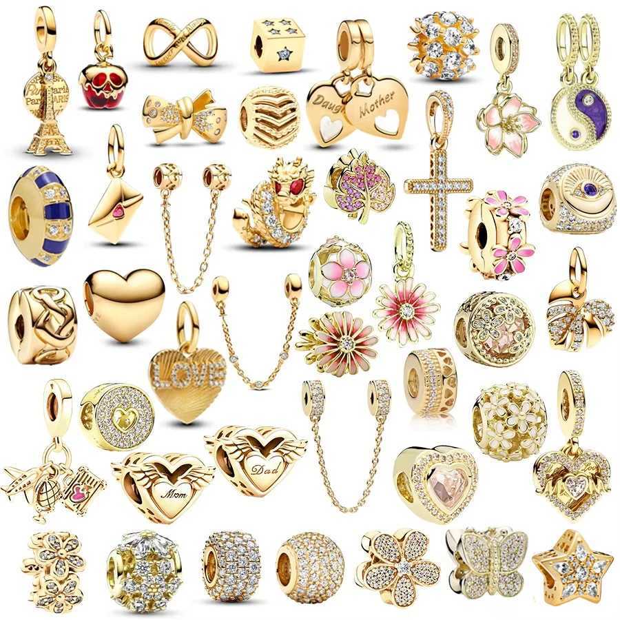 NEW Gold Plated Paris Eiffel TowerDragonCherry Blossom Charm Beads Fit Original Silver 925 Europeans Bracelet DIY Jewelry GiftXJ250517