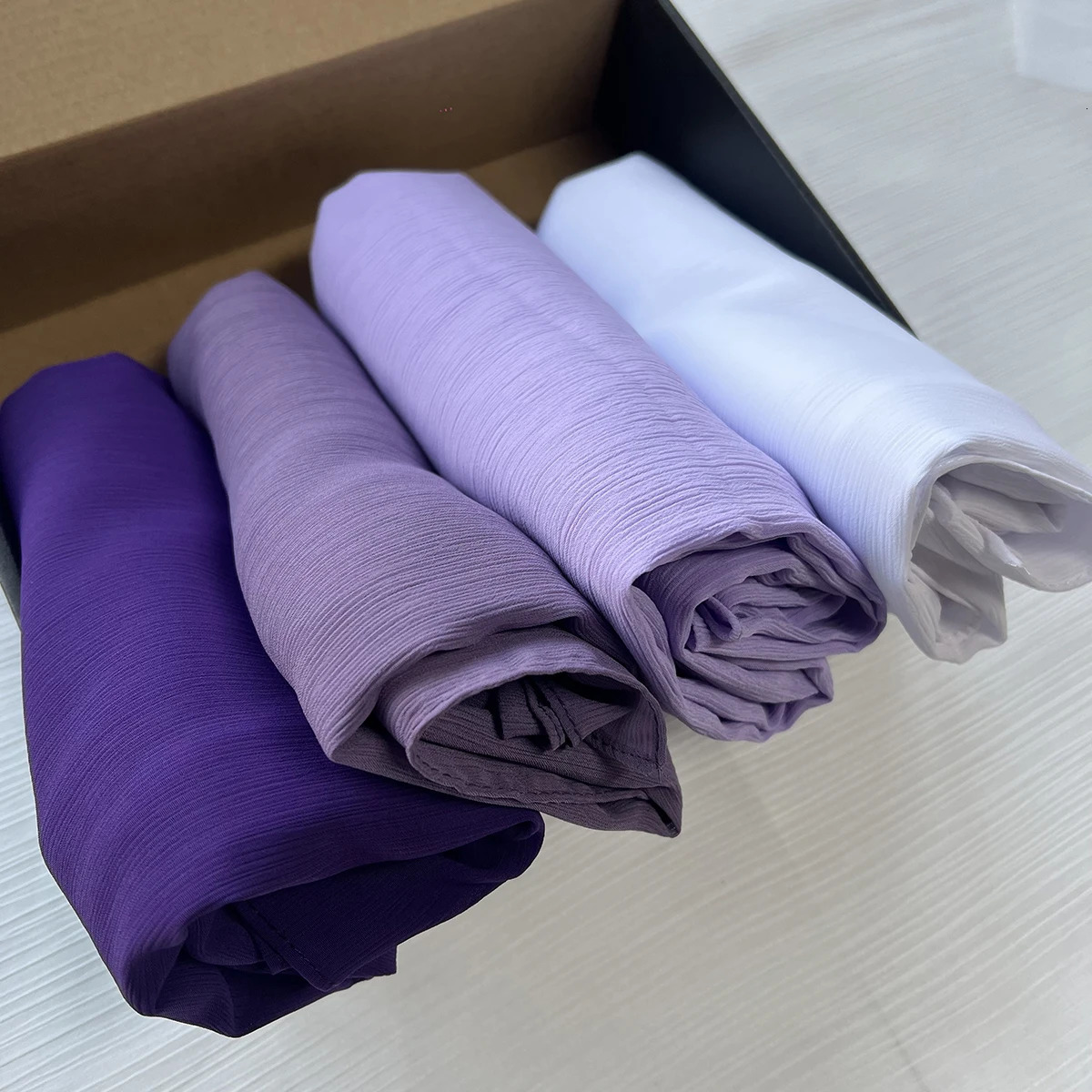 4pcsbox Custom Gift Box Premium Crinkle Chiffon Hijab Plain Crepe Scarf Malaysian Shawl Headscarf Women Accessories 250517