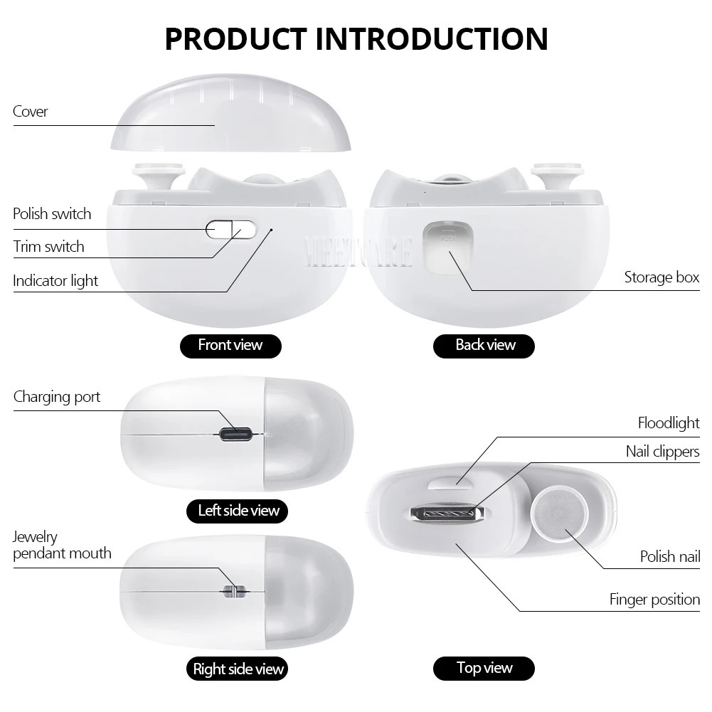 2in1 Wireless Nail Clipper Grinding for Adult Child Nail Grinder Polish Trimmer Machine Portable Finger Toe Nails Cutter Tool 250517