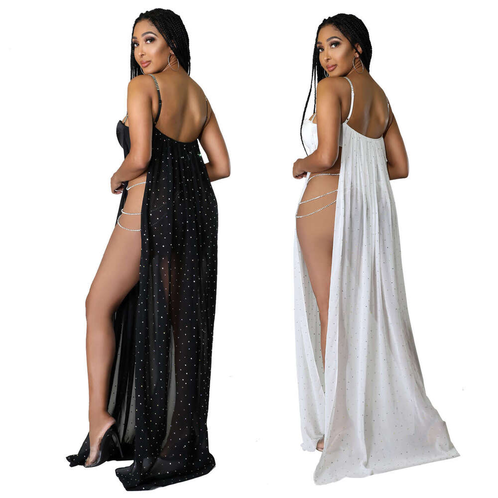Wide Leg Jumpsuit OS Summer New Product Women S Fashion Sexy Mesh Skirt Hot Dia Perspective Jumpsuit