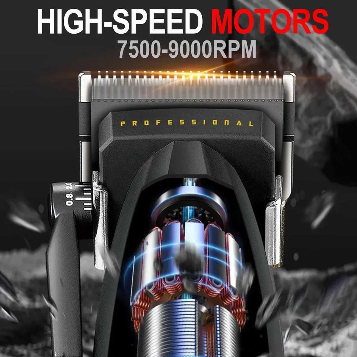 Hair Trimmer Professional LED Hair Cut Machine Cordless 9000 RPM Electric Barber Clippers Metal Hair Trimmer for Men R250517