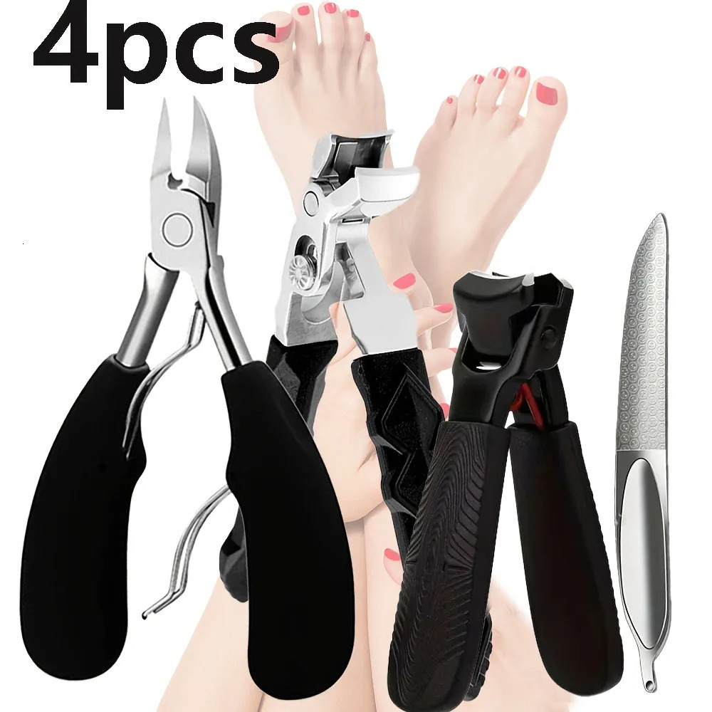 4pcs Professional Toenail Clipper Set - Stainless Steel Wide Jaw Splash-Proof Easy to Clean - Perfect for Thick Nails Men 250517