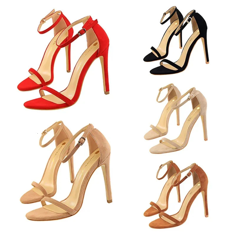 Women Gladiator Stiletto Classic Ankle Strap Holiday Beach Sandals Lady Fashion Suede 8cm 11cm High Heels Sexy Red Brown Sandles 250515