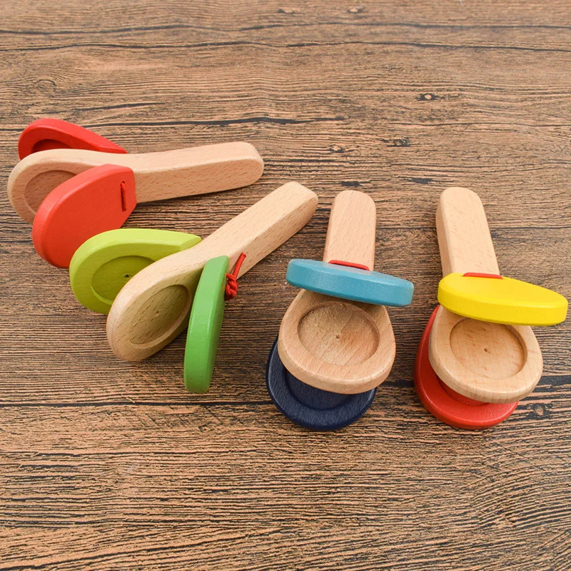 Wooden Castanet Percussion Rhythm Clap Handle Music Instruments for Kids Preschool Early Educational Toys Kinder Spielzeuge
