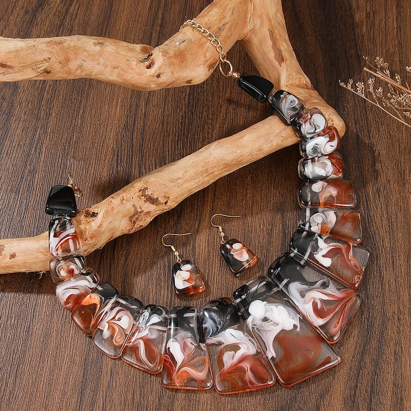 Trendy Jewelry Set Colorful Resin Acrylic Splicing Womens Necklace Earrings Set Party AccessoriesJewelry Gifts 250517