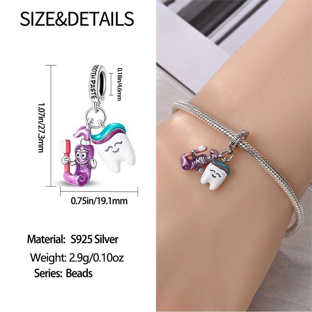 925 Sterling Silver Doctor Nurse Hat ECG Bacteria Pills Medical Kit Teeth Dangle Charm Fit Brand Bracelet Medical jewelryXJ250517