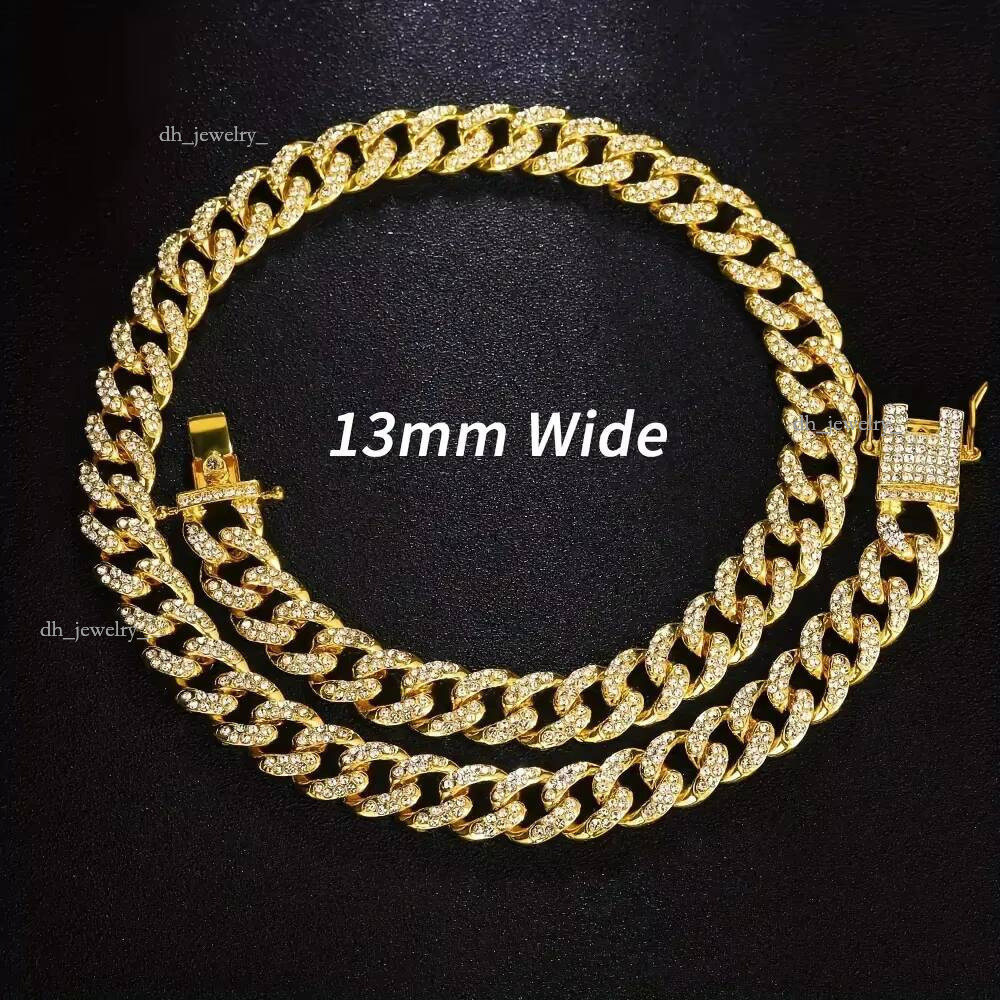 10MM Width Fashion Full Rhinestone Cuban Chain Necklace Bracelet Ice Out Jewelry Hip-hop Accessories