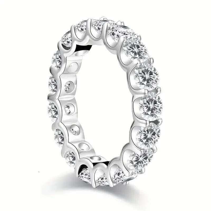 1pc S925 Silver with 4.2CT Moissanite Co-ed Eternity Ring Band Ring Moissanite Gemstone Jewelry Gifts for Mother