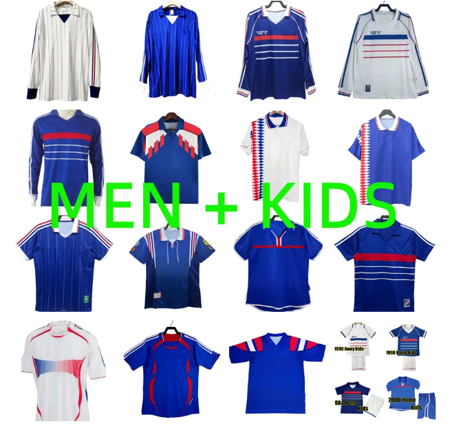 1998 french retro soccer jerseys 1984 1986 1988 1990 96 98 00 02 04 06 ZIDANE HENRY MAILLOT DE FOOT football shirt REZEGUET DESAILLY club Classic Vintage Jersey Men kids