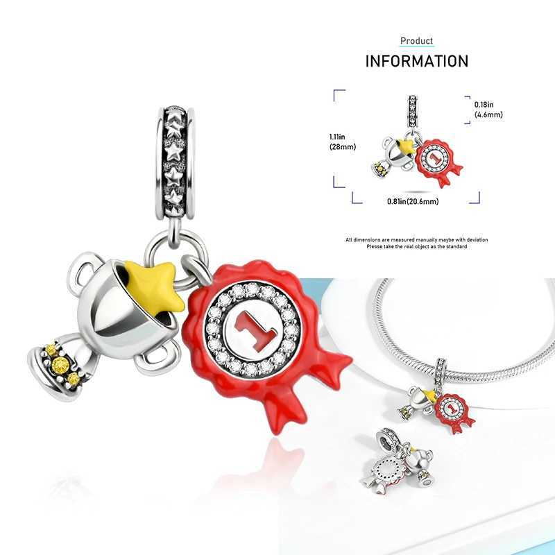 925 Sterling Silver School Backpack Book Pencil Trophy Charm Beads Fit The Original Charm Bracelet Women DIY JewelryXJ250517