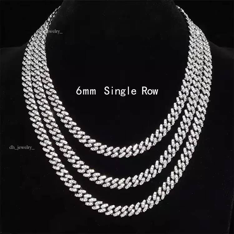 HipHop 10mm Single Row S Sier Pass Dia Tester Moissanite Necklace Cuban Link Chain