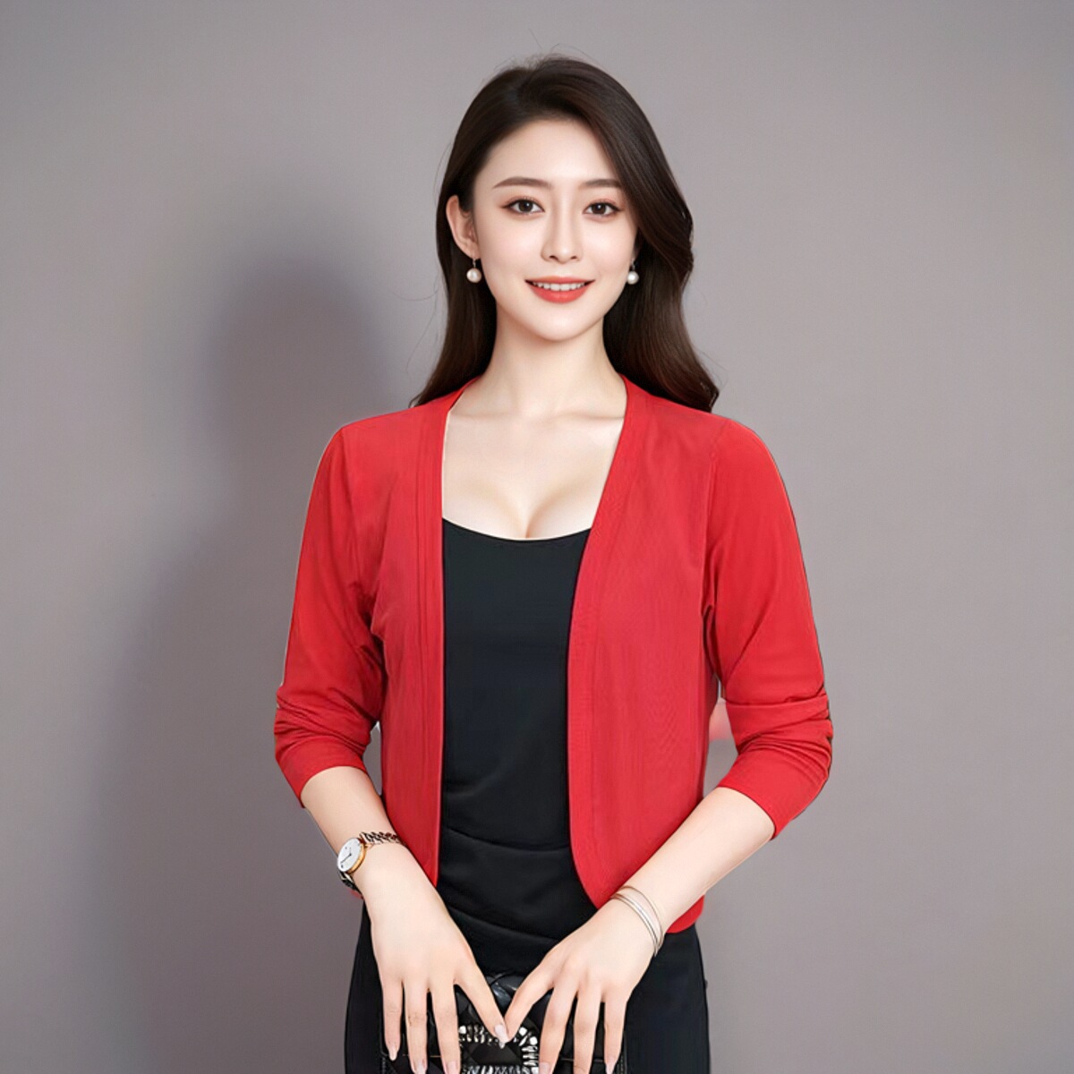 K852 Source factory high-end ice silk shawl solid color tops spring and summer thin style cardigan sunscreen short jacket