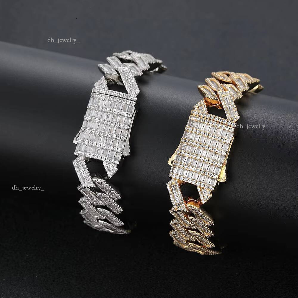 NUOYA 18mm Thick Link Gold Plated Hip Hop Jewelry for Women Iced Baguette Dia Cuban Chain Bracelet Gifts