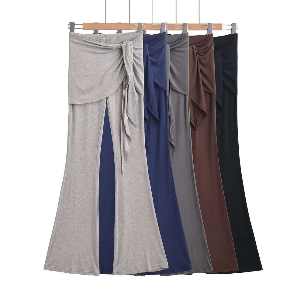 Zhao Lusi's Fake Two-Piece Lace Up Micro Flared Show Off Her Slimming And Leg Length, Autumn Home Casual Floor Length Pants For Women B5