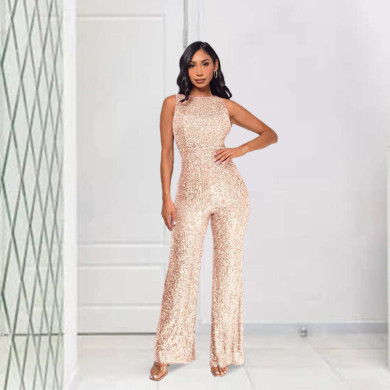 Wide Leg Jumpsuit Women S INS Sleeveless Fashionable Autumn And Winter High Waisted Sequined Jumpsuit Women S Jumpsuit