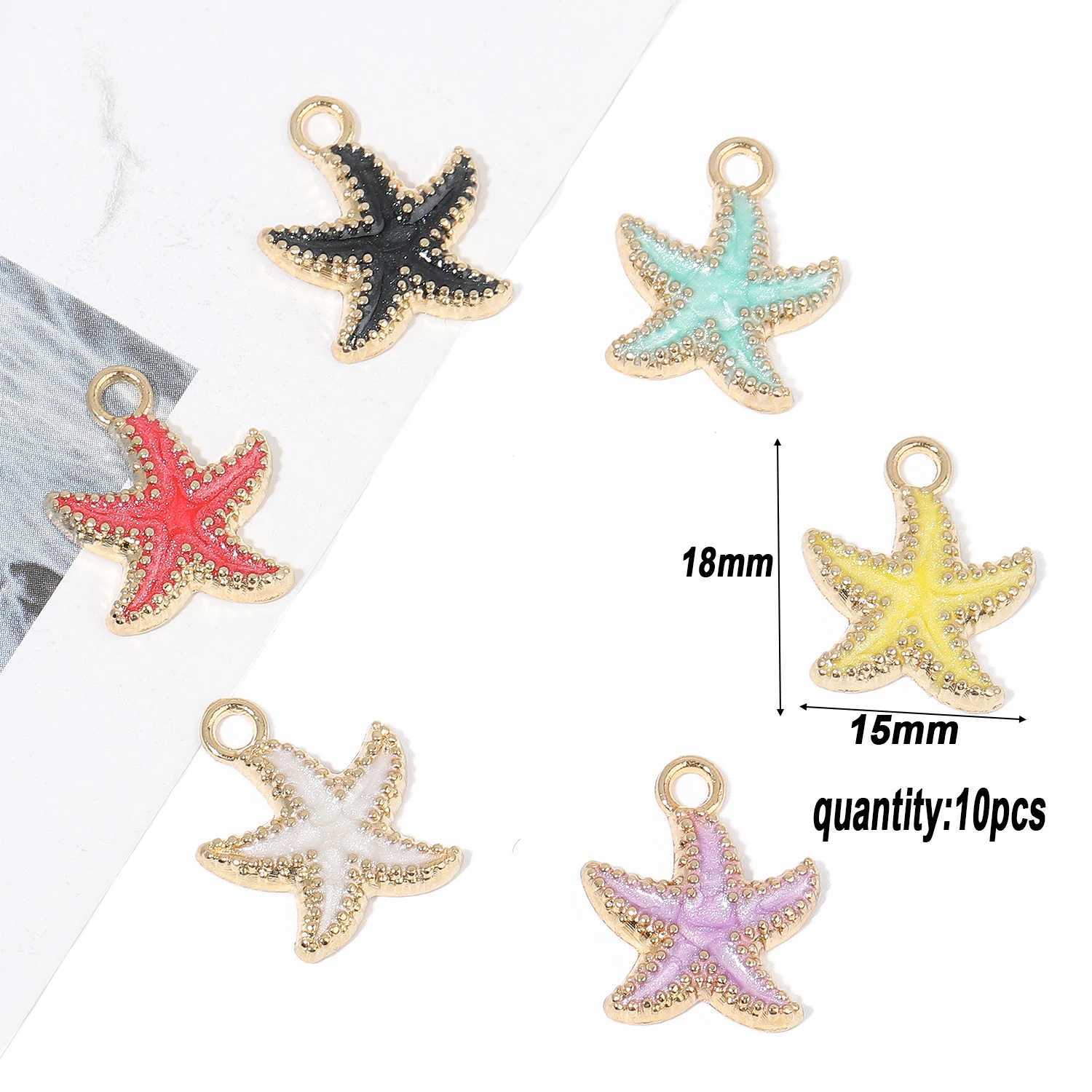 10pcs/lot 18x15mm Colorful Small Starfish She Pendants Stainl Steel Charms For Jewelry Making Diy Bracelet AccoriesXJ250517