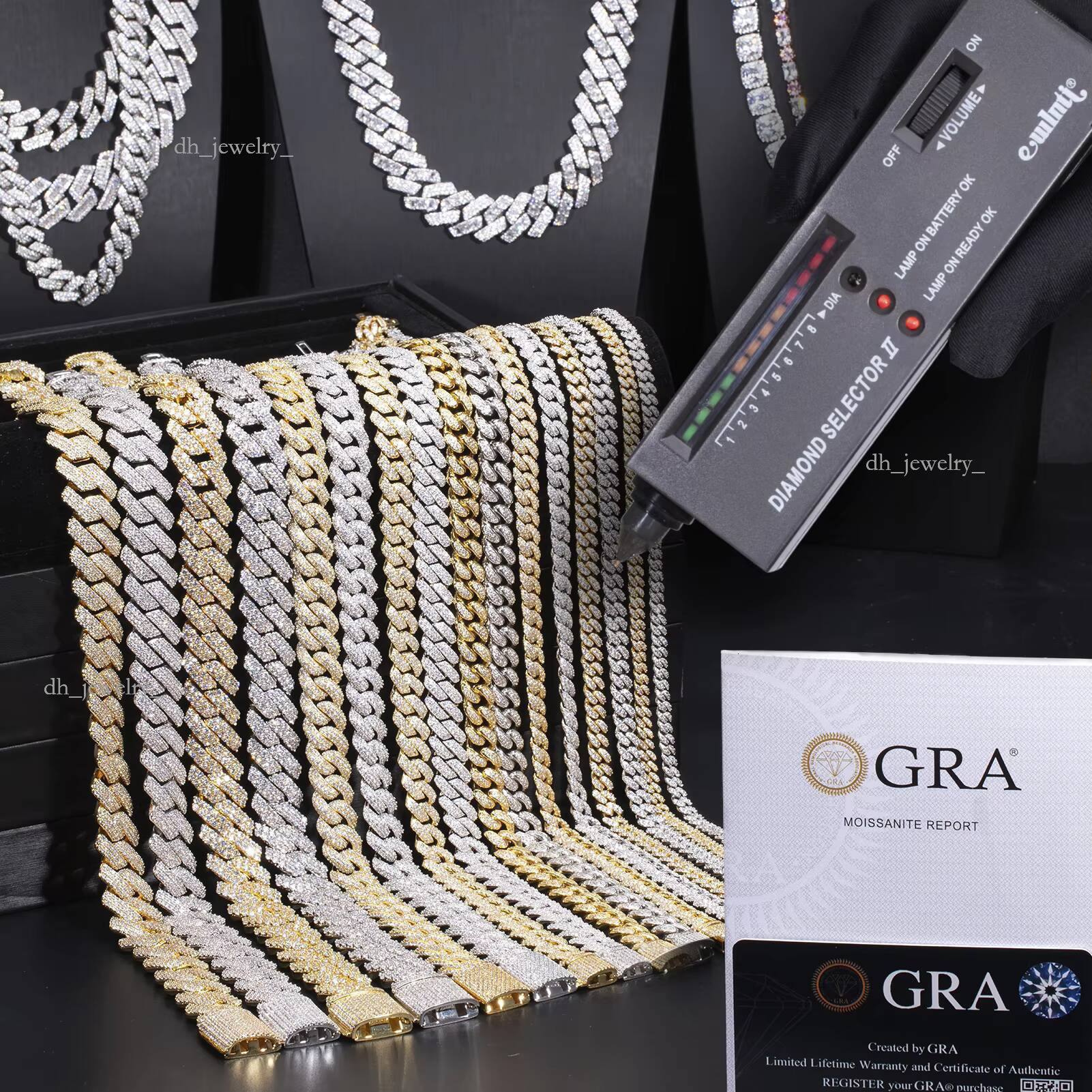 Pass Dia Tester VVS Chain 100% Sterling Sier 10mm Moissanite Cuban Hip Hop Men Jewelry