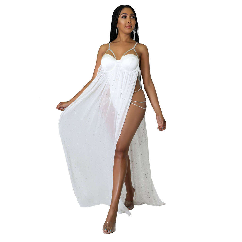 Wide Leg Jumpsuit OS Summer New Product Women S Fashion Sexy Mesh Skirt Hot Dia Perspective Jumpsuit