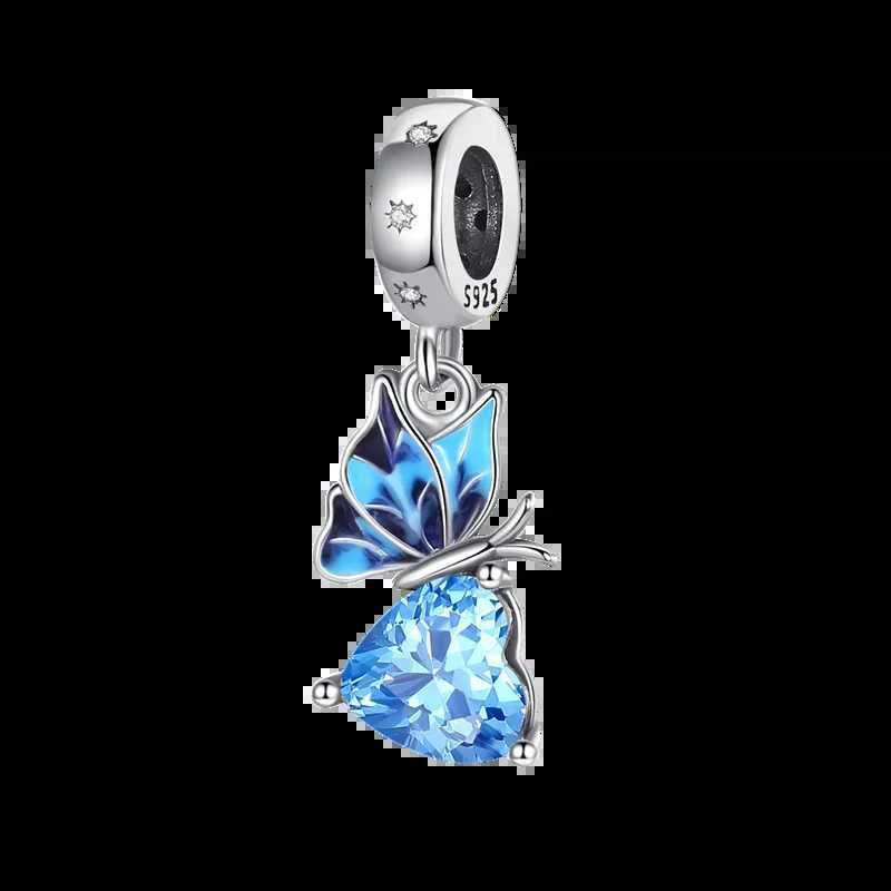 925 Sterling Silver Blue Murano Bead Pansy Flower Dangle Charm Fit Original Brand Bracelet And Necklace Jewelry GiftXJ250517