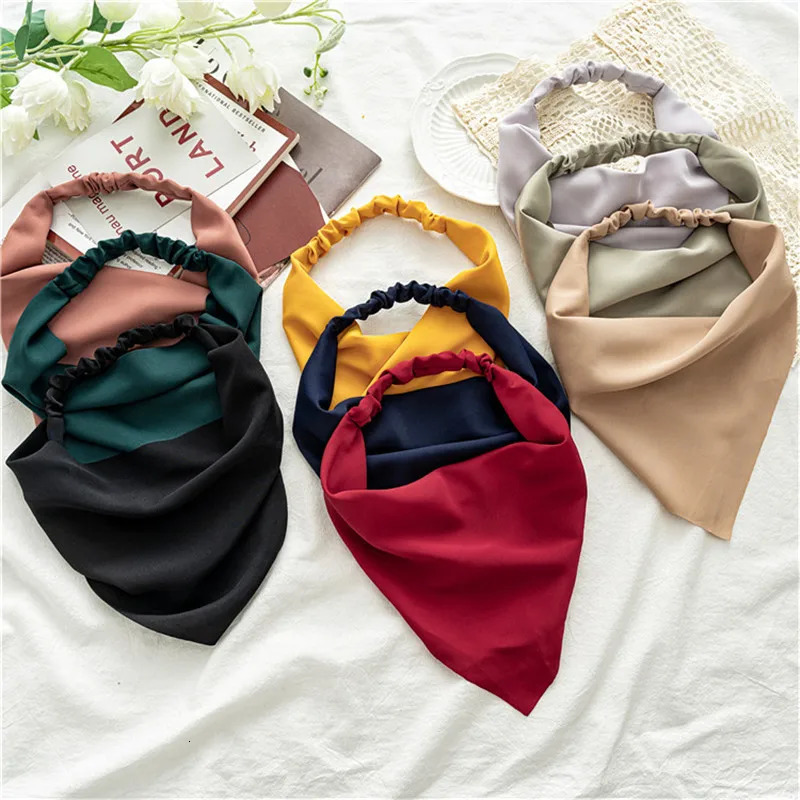Ruoshui Woman Girls Solid Summer Head Scarf Chiffon Triangle Bandanas Women Elastic Hairband Hair Accessories Headwear Ornaments 250516