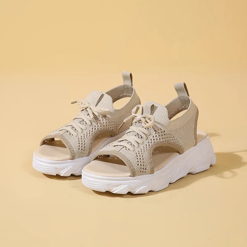 Mesh Breathable Women Sandals Summer Shoes for Women Lace-up Open Toe Trend Platform Sandals Beach Casual Heeled Sandals 250515