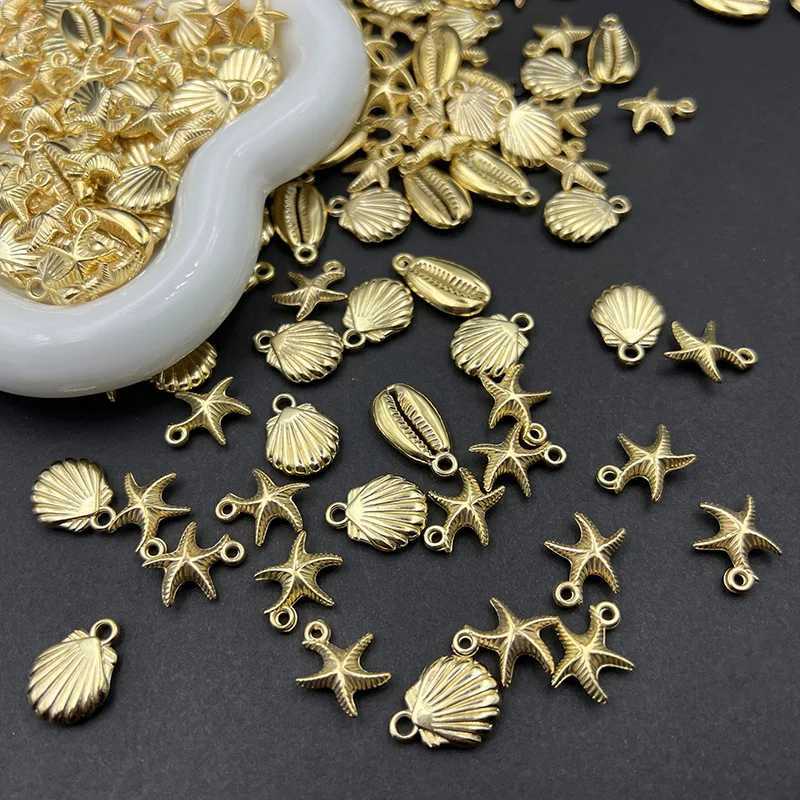 50pcs Starfish Conch Charm Gold Plated CCB Charms Pendant DIY Earring Necklace Bracelet Accories for Jewelry Making FindingsXJ250517
