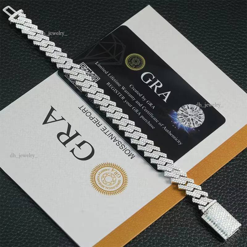 S sterling sier inlaid VVS full hip-hop trendy Cuban moissanite bracelet necklace