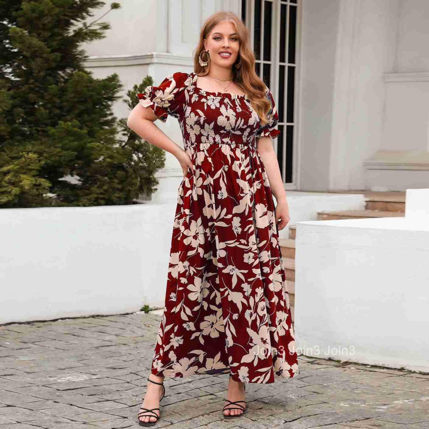 Large Womens Dress Large Print Leisure Holiday Dress Bohemian French Elegant Mid Length Dress