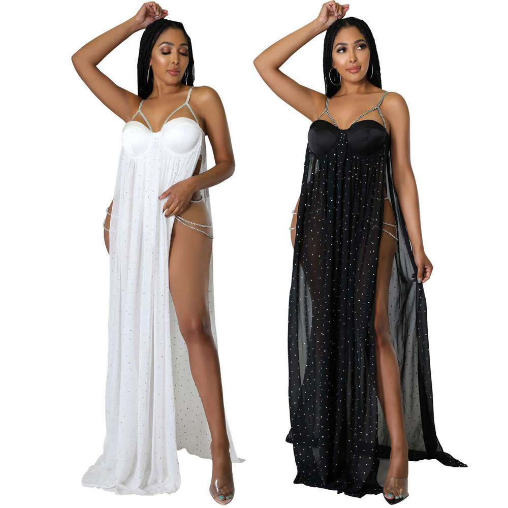 Wide Leg Jumpsuit OS Summer New Product Women S Fashion Sexy Mesh Skirt Hot Dia Perspective Jumpsuit