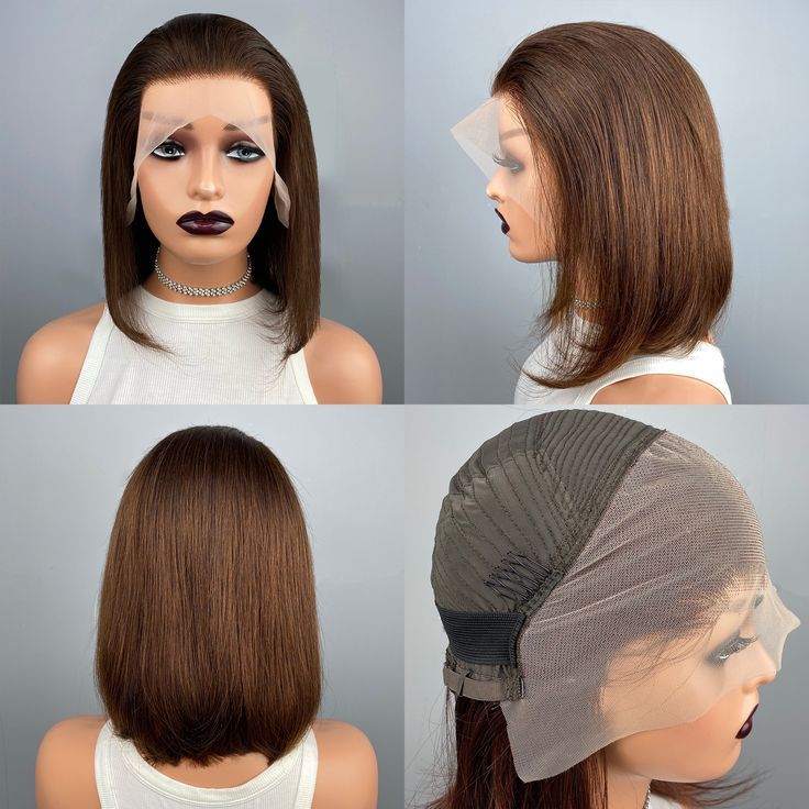 ViBESHiFT 8-16 Inch Human Hair 134 Frontal Lace Hot Chocolate Brown Bob Wig Real Hair Toupee Wholesale for Women Daily Work Party Use Hot Sale