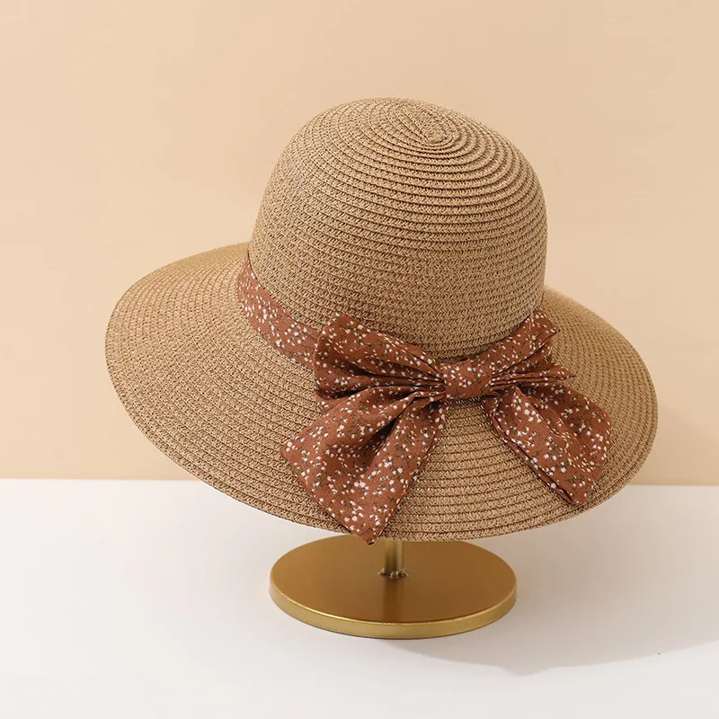 Summer Womens Panama Straw Hat with Butterfly Ribbon Dome Sun Protection Cap for Beach Travel Sunscreen Accessory 250516