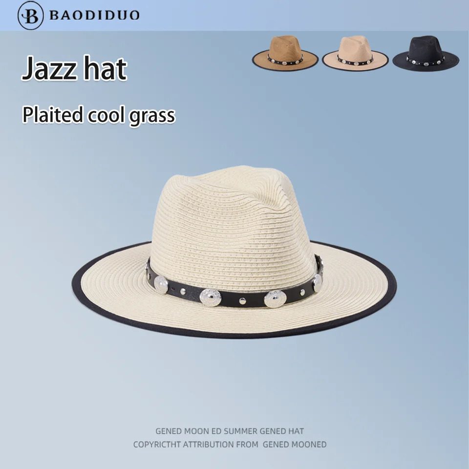 8771Summer sun hat with sun protection straw for men and women outdoor large shade hat British cowboy hat French vintage top hat 250516