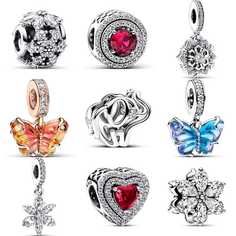 925 Silver Pink Yellow Blue Murano Glass Butterfly Snowflake Dangle Charm Openwork Elephant Beads Fit Pantaro Bracelet JewelryXJ250517
