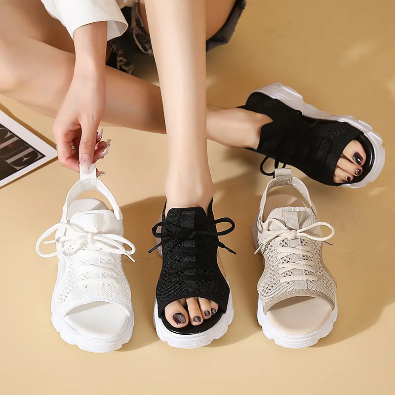 Mesh Breathable Women Sandals Summer Shoes for Women Lace-up Open Toe Trend Platform Sandals Beach Casual Heeled Sandals 250515