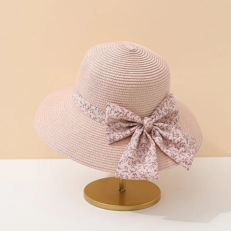 Summer Womens Panama Straw Hat with Butterfly Ribbon Dome Sun Protection Cap for Beach Travel Sunscreen Accessory 250516