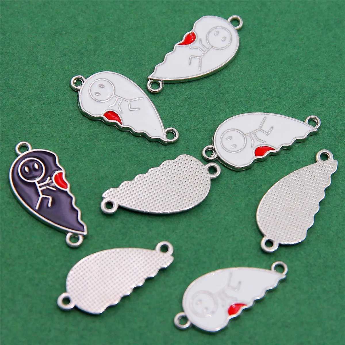 5set/10pcs 26*12mm Black And White Stitching Couple Girlfriends Enamel Metal Connector Diy Bracelet Necklace AccoriesXJ250517