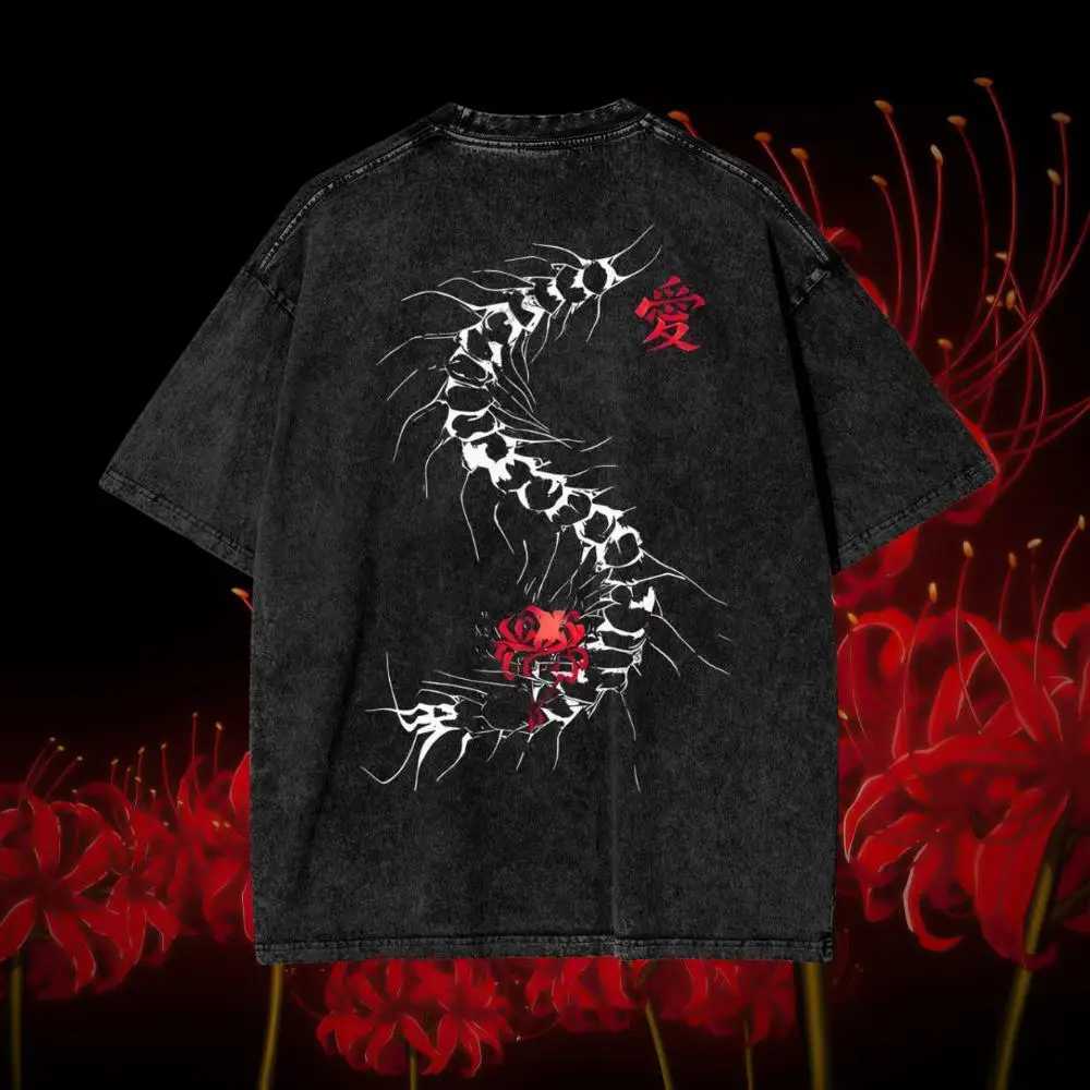 Summer Harajuku Mens T-shirt Anime Tokyo Ghoul Kaneki Ken Centipede Washed Cotton T Shirt Vintage Streetwear Men Tops ClothingT250516